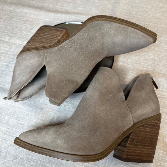 Vince Camuto Gigietta Taupe Leather Ankle Boots Women’s Size 9M Block Heel Zip - Picture 6 of 9